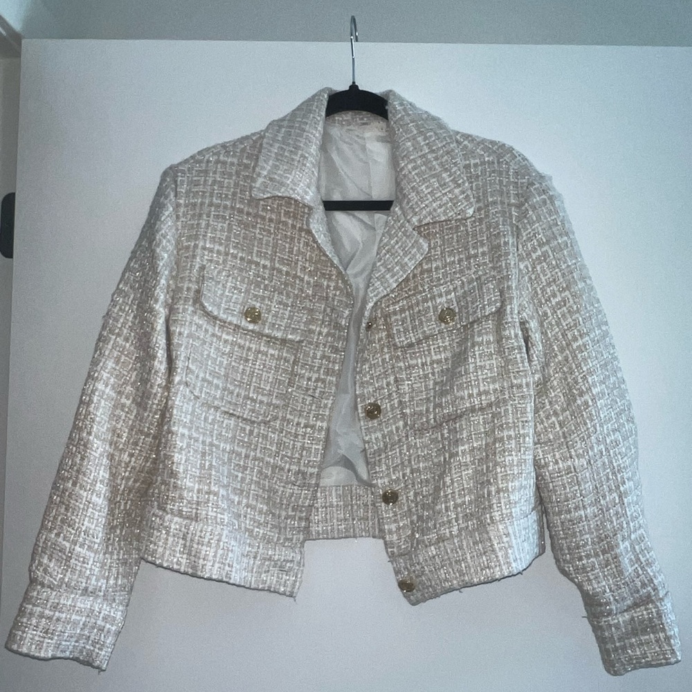 Marled Ivory and Gold Tweed Jacket